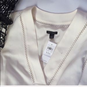 Ann Taylor Ivory V-Neck 3/4 Sleeve Dress | XXS